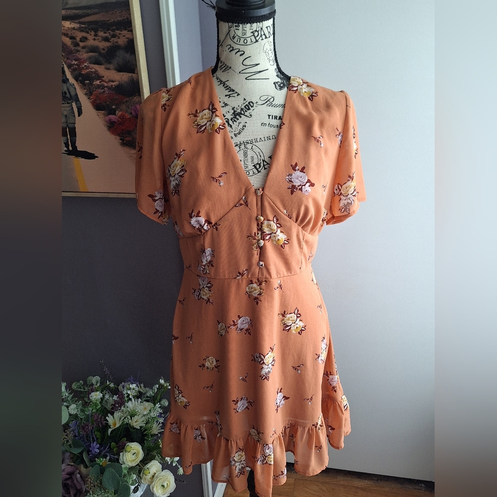 Altar'd State Orange Fitted Buttoned Blouse